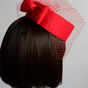 Red Pillbox Hat With Veil