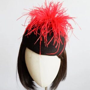 Black Pillbox Hat With Red Ostrich